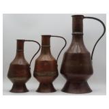 Graduated Hammered Copper Pitchers