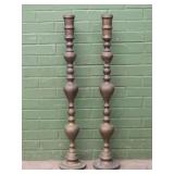 Pair Of Tall Engraved Metal Candlesticks