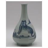 Blue And White Tiger Decorated Bottle Vase