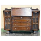 Oak Slant Front Secretary With Side Bookcases
