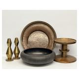 Brass Pedestal And Assorted Metalware
