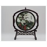 Asian Embroidered Crane Table Screen