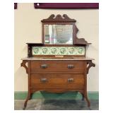 Marble Top Washstand With Tile Backsplash