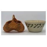 Decorated Pottery Bowl And Woven Basket