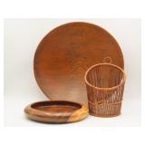 Wooden Bowls And Woven Basket