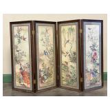 Four Panel Bird And Floral Folding Screen
