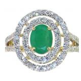 14k Gold 2.06ct Natural Emerald & Lab Diamond Ring