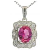 Oval 2.50 ct Pink Sapphire & Diamond Necklace