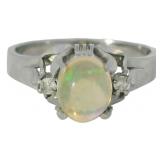 Platinum .64 ct Natural Opal & Diamond Ring