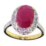 14kt Gold 5.66 ct Natural Ruby & Lab Diamond Ring