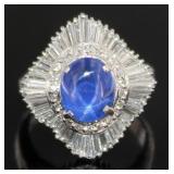 Platinum 6.20 ct Star Sapphire & VVS Diamond Ring