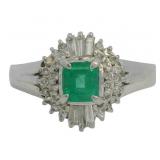 Platinum 3/5 ct Natural Emerald & Diamond Ring