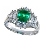 Platinum 1.86 ct Natural Emerald & Diamond Ring