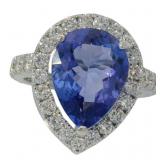 14kt Gold 6.47 ct GIA Tanzanite & Lab Diamond Ring