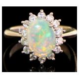 Platinum 1.19 ct Natural Opal & Diamond Ring