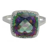 Cushion Cut 3.80 ct Mystic Topaz-Diamond Ring