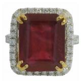 14k Gold 11.04 ct Radiant Cut Ruby & Diamond Ring