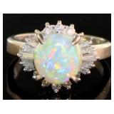 Platinum 2.13 ct Natural Opal & Diamond Ring