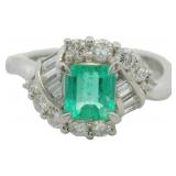 Platinum 1.11 ct Natural Emerald & VS Diamond Ring