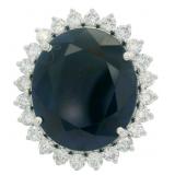 Oval 16.16 ct Natural Sapphire & Lab Diamond Ring