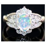 Platinum 2.15 ct Natural Opal & Diamond Ring