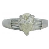 Platinum 1.41 ct Natural Pear Cut Diamond Ring