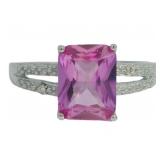 Emerald Cut 3.10 ct Pink Sapphire & Diamond Ring