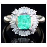 Platinum 1.95 ct Natural Emerald & Diamond Ring
