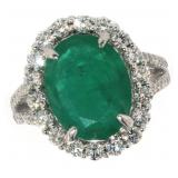 14k Gold 6.47 ct Natural Emerald & Diamond Ring