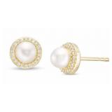Elegant Pearl & Diamond Stud Earrings