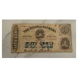 1863 50 Cent State of Alabama Treasury Note