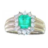 Platinum 1.25 ct Natural Emerald & Diamond Ring