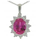 Oval 3.54 ct Pink Sapphire & Diamond Necklace