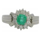 Platinum 3/5 ct Natural Emerald & Diamond Ring