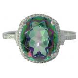 Oval 3.42 ct Natural Mystic Topaz & Diamond Ring