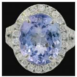 14kt Gold 7.98 ct GIA Tanzanite & Lab Diamond Ring