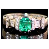 18k Gold 1.11 ct Natural Emerald & Diamond Ring