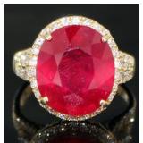 14kt Gold 12.12 ct Oval Ruby & Diamond Ring