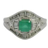 Platinum 1.22 ct Natural Emerald & Diamond Ring