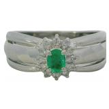Platinum 1/4 ct Natural Emerald & Diamond Ring