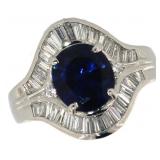 Platinum 2.93 ct Oval Sapphire & Diamond Ring