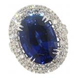 14k Gold 17.19 ct Oval Sapphire & Diamond Ring