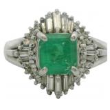 Platinum 1.29 ct Natural Emerald & Diamond Ring