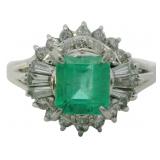 Platinum 1.37 ct Natural Emerald & Diamond Ring