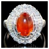 Platinum 2.83 ct Natural Opal & VS Diamond Ring