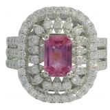 Emerald Cut 2.25 ct Pink Sapphire & Diamond Ring