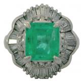 Platinum 2.61 ct Natural Emerald & Diamond Ring