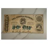 1863 State of Alabama 50 Cent Treasury Note