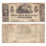 1841 $5 Farmers Bank of Bucks Bristol Note