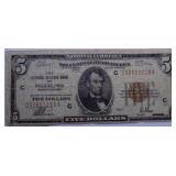 1929 $5 Philadelphia Federal Reserve Bank Note